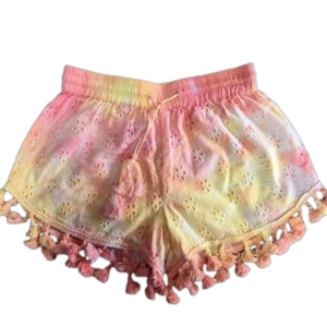 RAGA Tie-Die Eyelet Mini Shorts Pink Yellow NWT Small Retro 70s 80s Hippie Boho